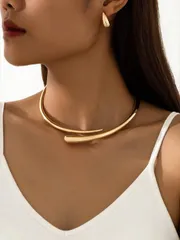 ジュエリー レディース セット シンプルでスタイリッシュな合金スタッドカラーとウォータードロップピアスセット1セット、レディースデイリーウェア、夏のビーチギフト。