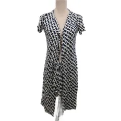 ダイアンフォンファステンバーグ DIANE von FURSTENBERG カーディガン ワンピース シルク100% ロング カシュクール 総柄 紺 ネイビー 2 約Mのサムネイル