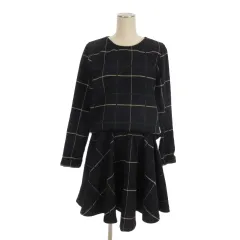 ザラ ベーシック ZARA BASIC チェック セットアップ カットソー 長袖 スカート ミニ M ネイビー ■FFのサムネイル