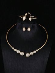 Ladies' Jewelry Set: 18K Gold Plated Jewelry Set (4-piece set: adjustable bracelet, ring, necklace, earrings) - Fashionable and Delicate