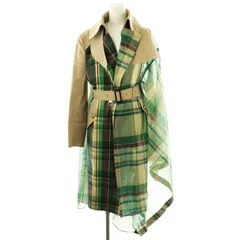 サカイ sacai チェック柄トレンチコート アシンメトリー ベルト付き 1 グリーン ベージュ ブラウン 19-04446のサムネイル