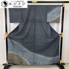 夏着物 浴衣 青海波に蜻蛉 トンボ 尾花色 ふくよかサイズ K-6037