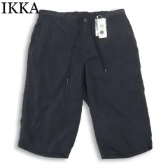 【新品 未使用】 IKKA イッカ 6.5分 リネンライク イージー ハーフ パンツ 大きいサイズ Sz.XL メンズ ネイビーのサムネイル