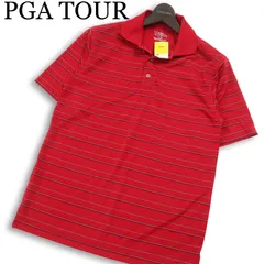 【新品 未使用】 PGA TOUR PGAツアー ゴルフ 春夏★ 半袖 ロゴ刺繍 ボーダー ポロシャツ Sz.S メンズ 赤