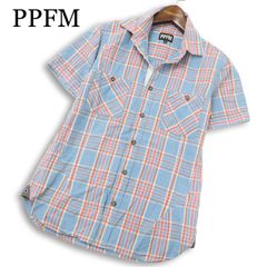PPFM チェック柄 半袖シャツ スタッズ装飾 Mオレンジ チェック - メルカリ