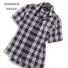 MONSIEUR NICOLE ムッシュ ニコル 春夏★ 半袖 チェック スリム シャツ Sz.46 メンズのサムネイル