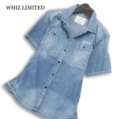 WHIZ LIMITED ウィズリミテッド 春夏★ 半袖 デニム ロゴ刺繍 ウォッシュ加工 ワーク シャツ 日本製 Sz.L メンズのサムネイル