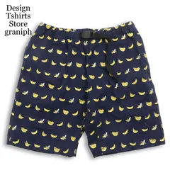 Design Tshirts Store graniph グラニフ 春夏★ バナナ柄 総柄 クライミング ハーフ ショート パンツ Sz.M メンズ ネイビーのサムネイル