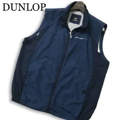 【美品】 DUNLOP ダンロップ ゴルフ★ ジップ メッシュ 切替 ロゴプリント ベスト 大きいサイズ Sz.LL メンズ 紺 ネイビーのサムネイル