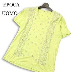 EPOCA UOMO エポカ ウォモ 春夏★ リヨセル 半袖 花柄 高級 Tシャツ Vネック カットソー 日本製 Sz.48 メンズ 黄色系のサムネイル
