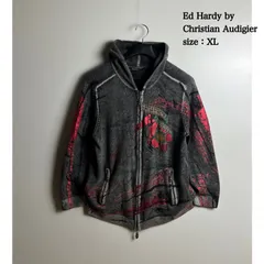 Ed Hardy by Christian Audigier 00s y2k archive studs skull wool zip hoodie XL エドハーディー クリスチャンオードジェー スカル スタッズ ウール ジップパーカー グランジのサムネイル