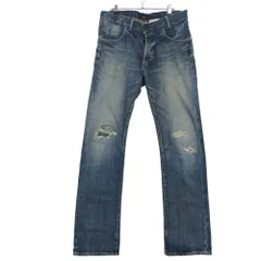 HOSU ホス デニムパンツ セルビッチ ストレート ジーンズ ボトムス ダメージ リペア加工 インディゴブルー 38【M】 メンズ 【中古】のサムネイル