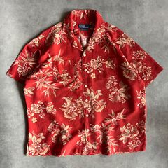 90s ポロラルフローレン アロハシャツ オープンカラー 花柄 ポニー無 M