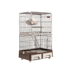 OSJ猫ケージキャットケージ2段猫トイレ付キャスター付ハンモック付猫ゲージおしゃれキャットハウスネコハウス多段留守番保護脱走のサムネイル