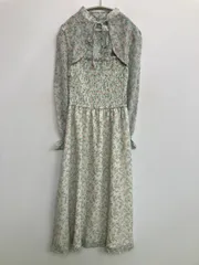 tocco closet ワンピース M ライトグリーン 花柄・ボタニカル柄 リボン 長袖 ロング・マキシ丈 フレア レディース