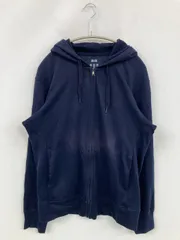 UNIQLO ユニクロ パーカー M ネイビー コットン 無地 ジップアップ 長袖 メンズ