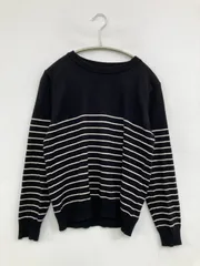 ニット/セーター FREE SIZE ブラック ボーダー柄 ミドル丈 長袖 クルーネック(丸首) メンズ レディース