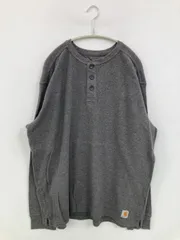 Carhartt カーハート Tシャツ/カットソー XL グレー 無地 ワンポイント ブランドロゴ ミドル丈 長袖 ヘンリーネック メンズ
