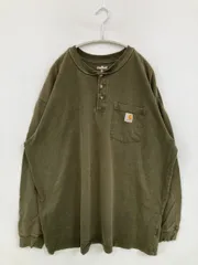 Carhartt カーハート Tシャツ/カットソー XL カーキ 無地 ワンポイント ブランドロゴ ミドル丈 長袖 ヘンリーネック クルーネック(丸首) メンズ