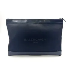 BALENCIAGA ネイビークリップ  レザー×キャンバス ブラック クラッチバッグ シルバーのサムネイル