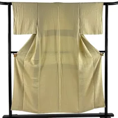 【美品】 色無地 身丈153cm 裄丈61cm S 袷 地紋 ベージュ 正絹 秀品 一つ紋 【中古】