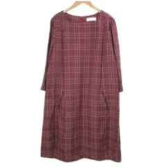 プライベートレーベル Private label 大きいサイズ ロングワンピース 7分袖 チェック 26ABR 4L相当 赤 レッド ベルト欠損 /Xのサムネイル