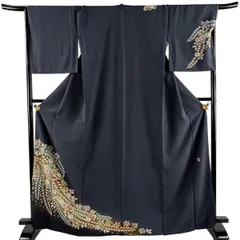 訪問着 身丈167cm 裄丈67cm M 袷 翠山工房 落款 辻が花 金彩 ぼかし 青黒 正絹 名品 【中古】のサムネイル
