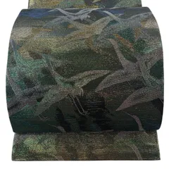 【美品】 袋帯 逸品 佐波理 落款 佐波理綴 銘鶴定 箔 緑 お太鼓柄 正絹 【中古】のサムネイル