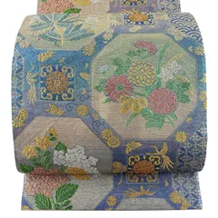 袋帯 逸品 佐波理 落款 佐波理綴 蜀江京蒔絵文 草花 蜀江文 金銀糸 箔 青紫 六通 正絹 【中古】のサムネイル