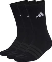 アディダス adidas クッション スポーツウェア クルーソックス 3足パック 靴下 クルー丈 ソフト フィット感 クッション性 練習 ジム トレーニング 日常生活 3足組 快適 部活  D5273 KC9626 ブラック/ブラック/ホ