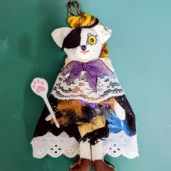 A猫 スチームパンクな猫のアートドール赤【ハンドメイド 人形 猫