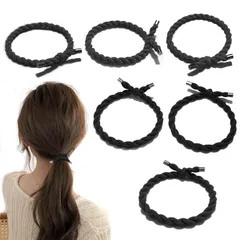 新品 Fuyunohi ヘアゴム 黒 6本セット 大人 韓国風 髪ゴム 髪留め お団子 跡がつかない ヒアアクセ 女性 アクセサリー 金具付き 高弾性 無地 紐