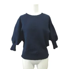 イエナ IENA ニット プルオーバー  ネイビー ラウンドネック バルーンスリーブ 七分袖 /RY ■GY99