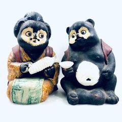 信楽焼 松茸 タヌキ 狸 女将狸 置物 狸庵 金運 商売繁盛 アンティーク 