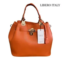 LIBERO ITALY　オレンジカラー　PVC合皮レザー　2WAYハンドバック　トートバッグのサムネイル