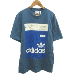 アディダス adidas Tシャツ カットソー O 青 ブルー 半袖 クルーネック ロゴプリント /MD ■ECB004