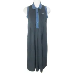 ラコステ LACOSTE ポロワンピース ノースリーブ ひざ丈 ワンポイント ワッペン 34 S相当 紺 ネイビー ■YHS6 /X