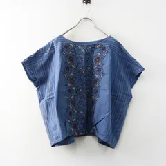 マーブルシュッド marble SUD EMB フラワー刺繍 ストライプ プルオーバーブラウス ブルー┃トップス チュニック【2400014992489】のサムネイル