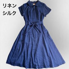 リネン シルク】シビラ ロングワンピース ネイビー Mサイズ Aライン 
