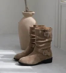 (新品) バックル スウェード リネン ミドル ブーツのサムネイル