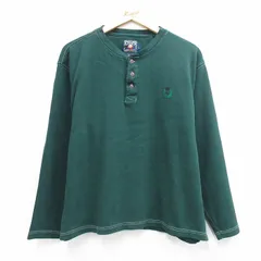 XL/古着 ラルフローレン チャップス 長袖 ビンテージ ブランド Tシャツ メンズ 90年代 90s ワンポイントロゴ 大きいサイズ コットン ヘンリーネック 緑 26may08