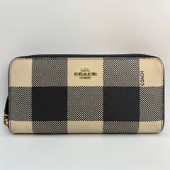 COACH 長財布 ラウンドファスナー チェッカーフラッグ柄 - メルカリ