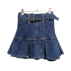 ★完売商品 スカパン付きでミニ丈でも安心感抜群◎★ ウィゴー WEGO 『オールシーズン使える万能スカート』ベルト付きデニムプリーツスカパン 【F】