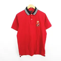 トミーヒルフィガー TOMMY HILFIGER ポロシャツ 半袖 ロゴ ワッペン コットン L ダークレッド ※EKM