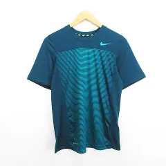 ナイキ NIKE Tシャツ カットソー 半袖 クルーネック ボーダー DRI-FIT ロゴ S ブルーグリーン スポーツウェア ※EKM