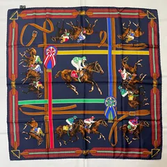 2604-99｜美品｜ロンシャン スカーフ シルク ネイビー タグありのサムネイル
