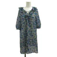 グリーンレーベルリラクシング ユナイテッドアローズ green label relaxing シャツ ブラウス 38 青 ブルー 花柄 Vネック 七分袖 チュニック丈 フリル /PP ■ECB004のサムネイル