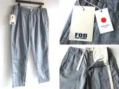 新品タグ付 FOB FACTORY FOBファクトリー F0513 コットンリネン ダブルウェーブ 二重織シャンブレー イージーパンツ 3/L ブルー 日本製のサムネイル