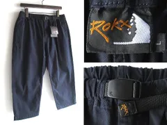 新品タグ付 ROKX ロックス MG CROPS ロゴワッペン ウェビングベルト ストレッチ クロップドパンツ L インディゴネイビー 元グラミチのサムネイル