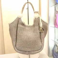 M7 マルコマージ  marco masi レザーハンドルラフィアバッグ  ２ウェイ  グレー系  ショルダーストラップありのサムネイル